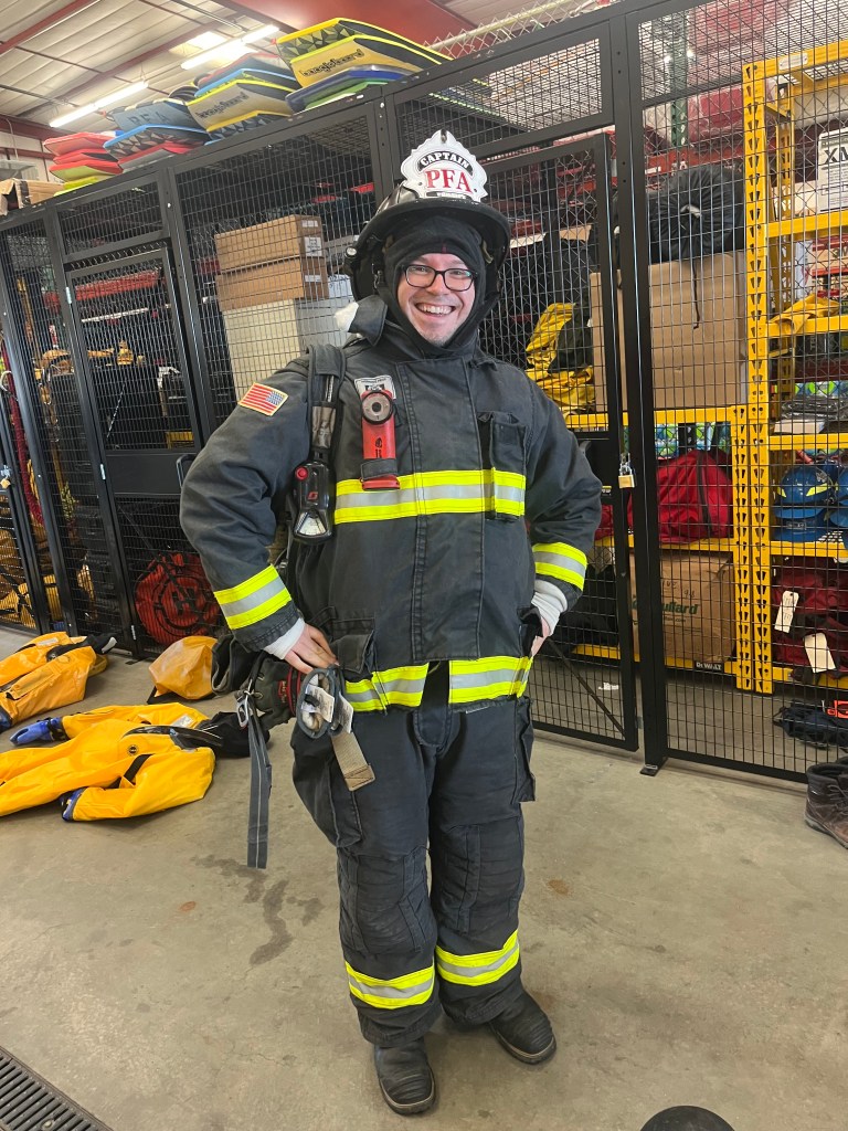 Nick Armstrong in a fire suit!